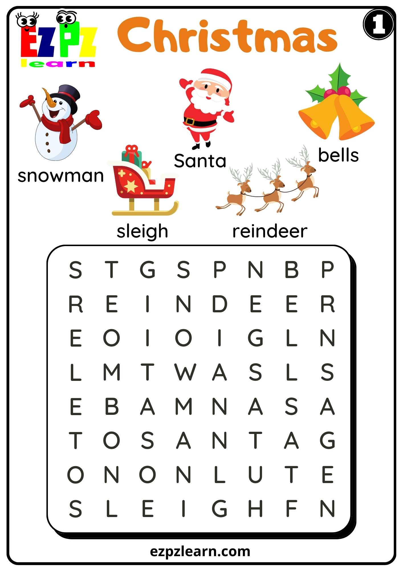 Christmas Holiday Word Search Set 1 For Kids K5 and ESL Free PDF